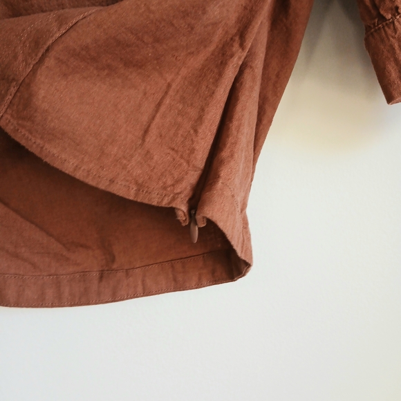 Anthropologie-Linen Blend-Scoop Neck-Puff Sleeve-Crop Corset-Rust-Size M-NWT - Picture 8 of 12